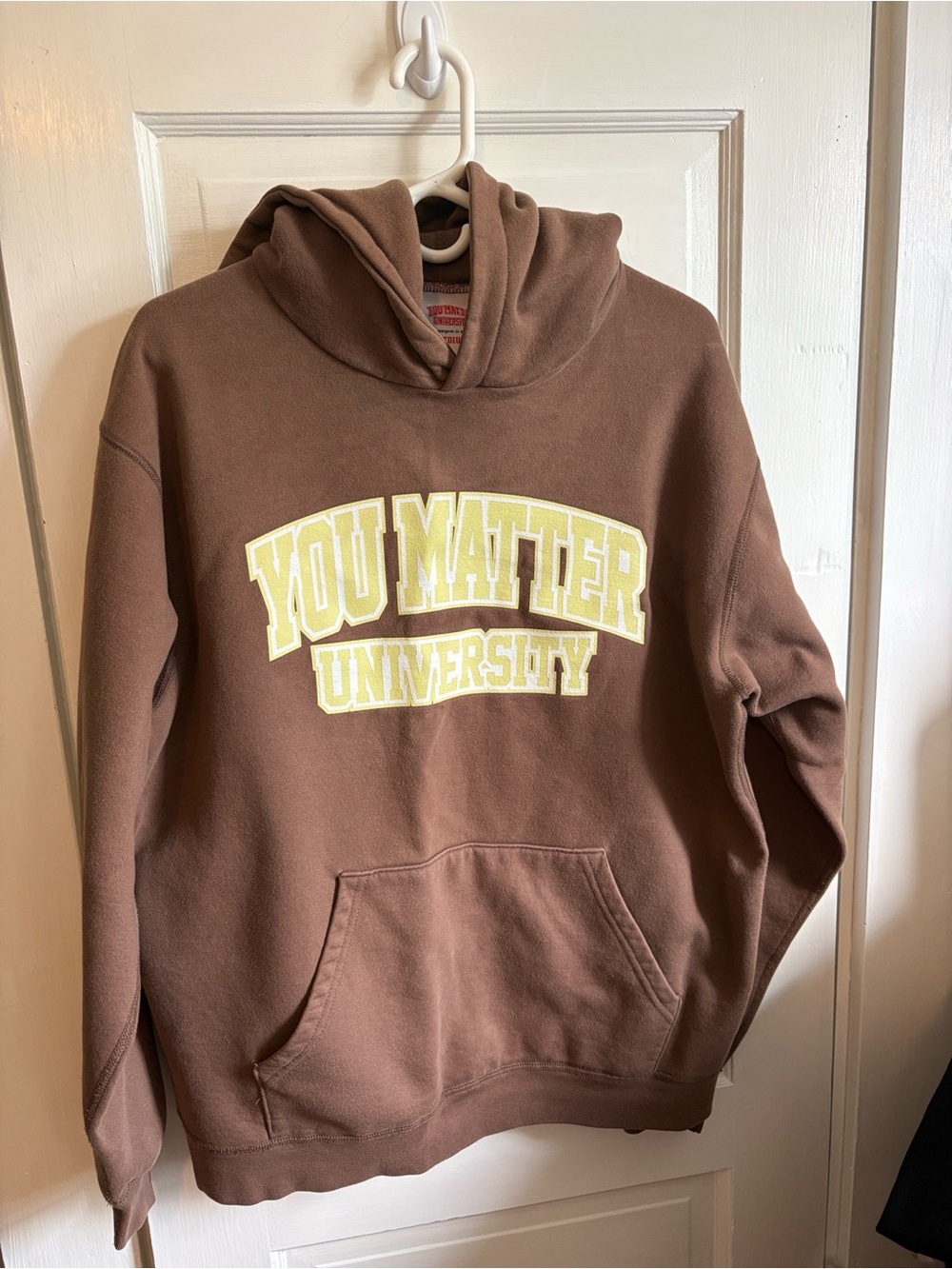 “You Matter University” Brown Hooded Sweatshirt size medium Unisex, loose fit